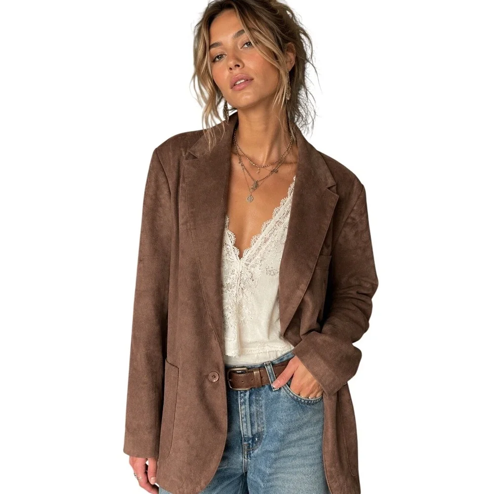 VTG Farah Brown‎ Faux Suede Blazer Jacket 18 Tailored Heritage Old Money Capsule